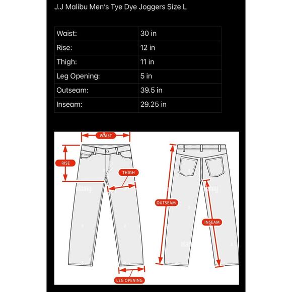 J.J Malibu Men’s Tye Dye Joggers Size L - Picture 6 of 6